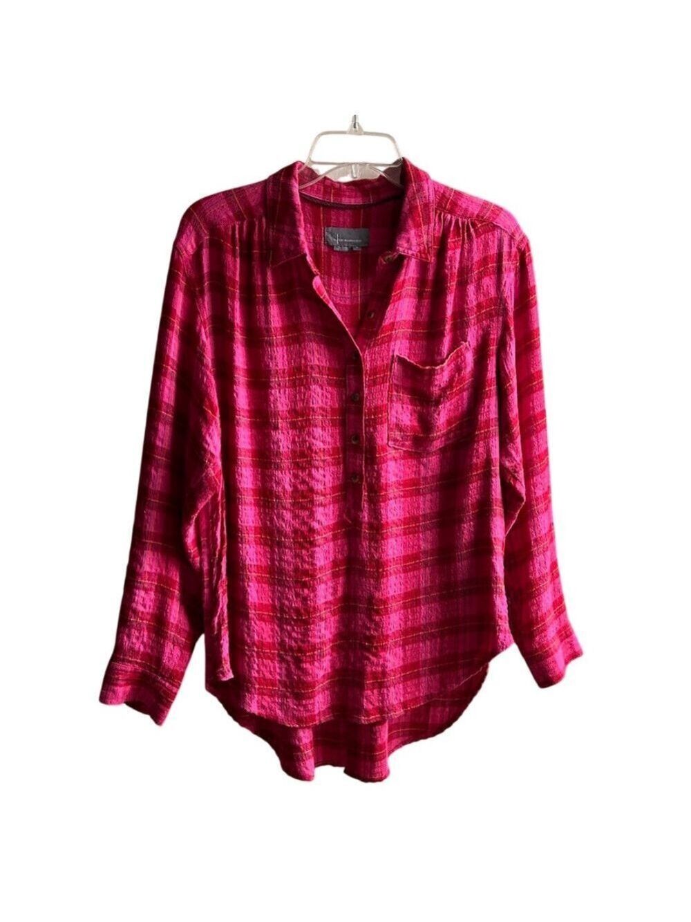 Anthropologie Isadora Pink Plaid Button-Back Tunic M